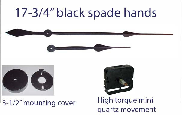 Build a clock on the wall kit. Long clock hands, HT quartz movement and wall mounting cup