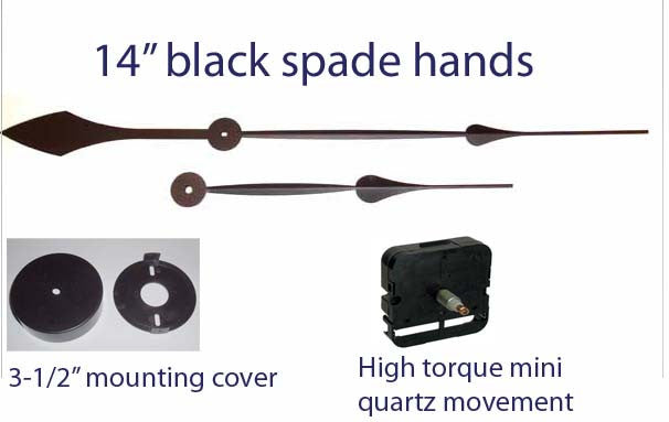 Large wall clock kit. Long hands, HT quartz clock movement and mounting cup set