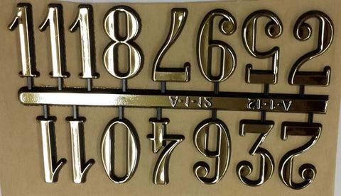 1" Arabic numerals, set of 12 gold color plastic